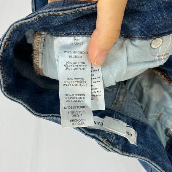 GOOD AMERICAN Size 25 0 Good Waist Ankle Crop Raw Edge Hem Skinny Jeans Blue - Picture 10 of 10
